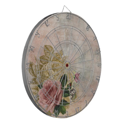 Steampunk Glam | Roze en Goud Roos Rustieke Bloeme Dartbord (Voorkant Links)