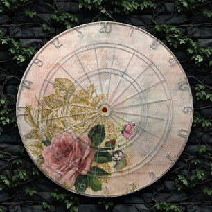 Steampunk Glam   Roze en Goud Roos Rustieke Bloeme Dartbord