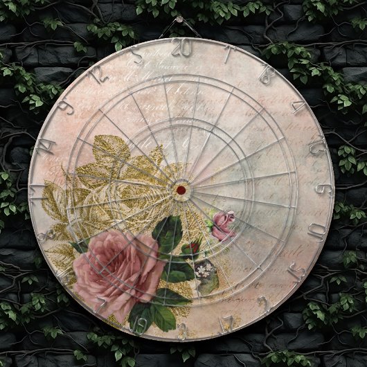Steampunk Glam | Roze en Goud Roos Rustieke Bloeme Dartbord