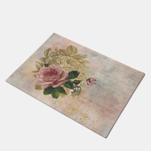 Steampunk Glam | Roze en Goud Roos Rustieke Bloeme Deurmat (Schuin)