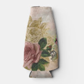 Steampunk Glam | Roze en Goud Roos Rustieke Bloeme Flesjeskoeler (Voorkant)