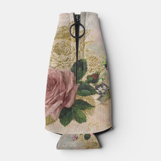 Steampunk Glam | Roze en Goud Roos Rustieke Bloeme Flesjeskoeler (Achterkant)