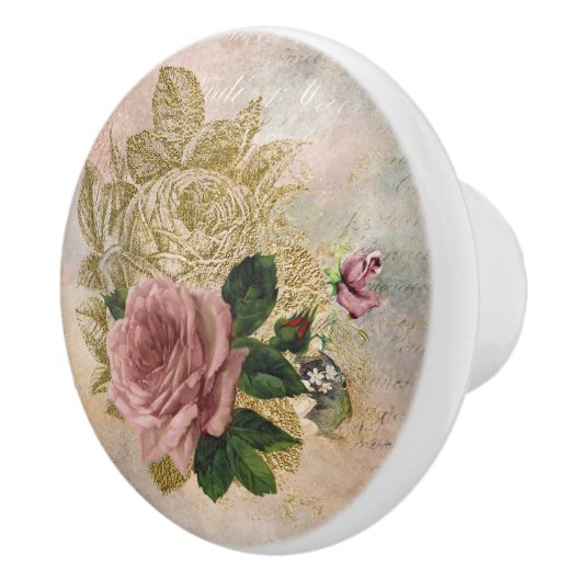 Steampunk Glam | Roze en Goud Roos Rustieke Bloeme Keramische Knop (Rechts)