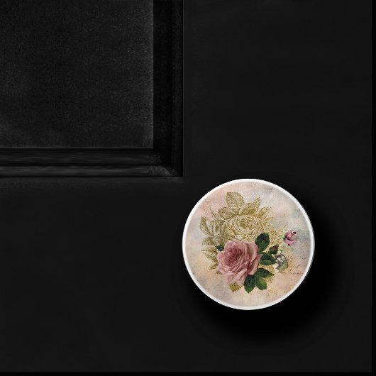 Steampunk Glam | Roze en Goud Roos Rustieke Bloeme Keramische Knop