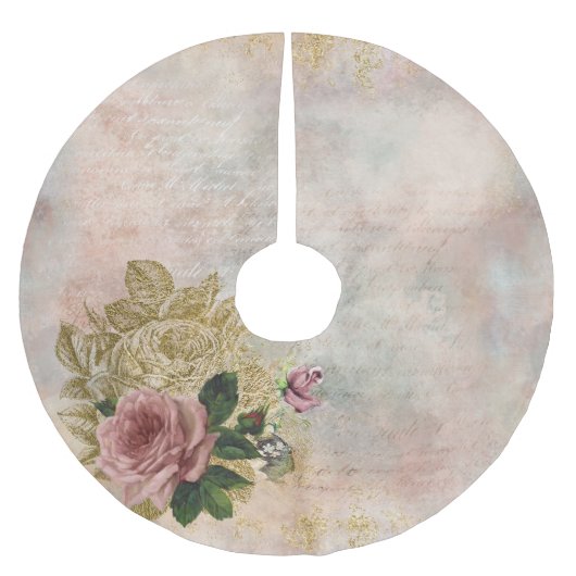 Steampunk Glam | Roze en Goud Roos Rustieke Bloeme Kerstboom Rok (Voorkant)