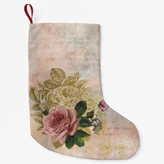 Steampunk Glam | Roze en Goud Roos Rustieke Bloeme Kleine Kerstsok (Voorkant)