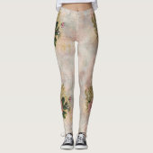 Steampunk Glam | Roze en Goud Roos Rustieke Bloeme Leggings (Voorkant)