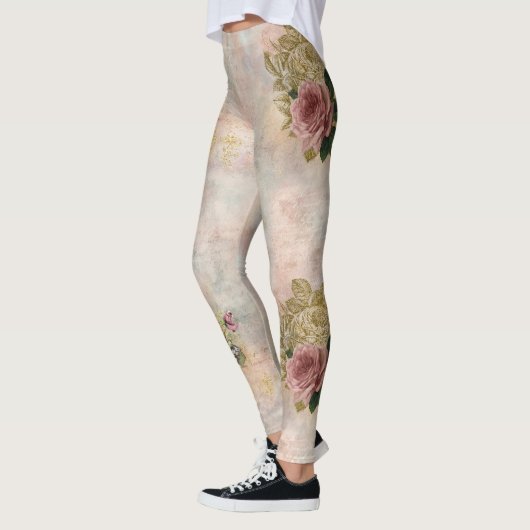 Steampunk Glam | Roze en Goud Roos Rustieke Bloeme Leggings (Links)