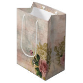 Steampunk Glam | Roze en Goud Roos Rustieke Bloeme Medium Cadeauzakje (Voorkant Gekanteld)
