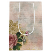 Steampunk Glam | Roze en Goud Roos Rustieke Bloeme Medium Cadeauzakje (Achterkant)