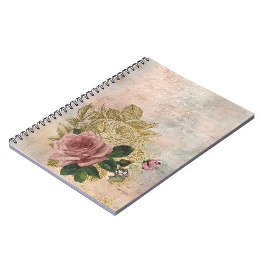 Steampunk Glam | Roze en Goud Roos Rustieke Bloeme Notitieboek (Linkerzijde)