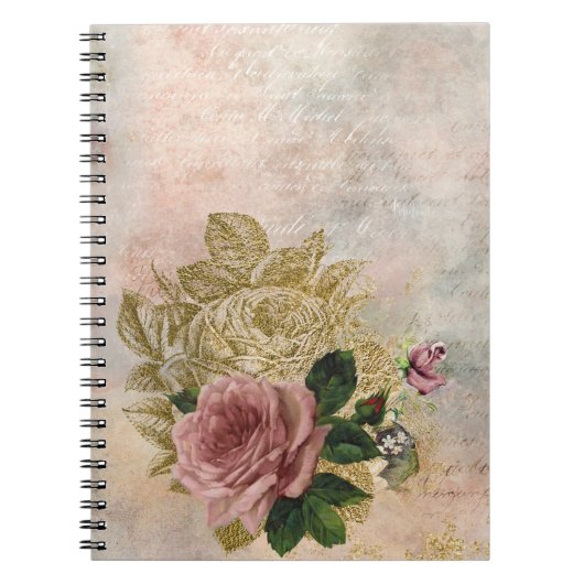Steampunk Glam | Roze en Goud Roos Rustieke Bloeme Notitieboek (Voorkant)
