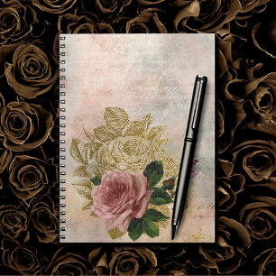 Steampunk Glam   Roze en Goud Roos Rustieke Bloeme Notitieboek
