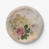 Steampunk Glam | Roze en Goud Roos Rustieke Bloeme Papieren Bordje (Voorkant)