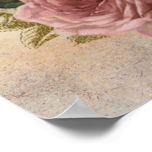 Steampunk Glam | Roze en Goud Roos Rustieke Bloeme Poster (Hoek)