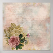 Steampunk Glam | Roze en Goud Roos Rustieke Bloeme Poster (Voorkant)
