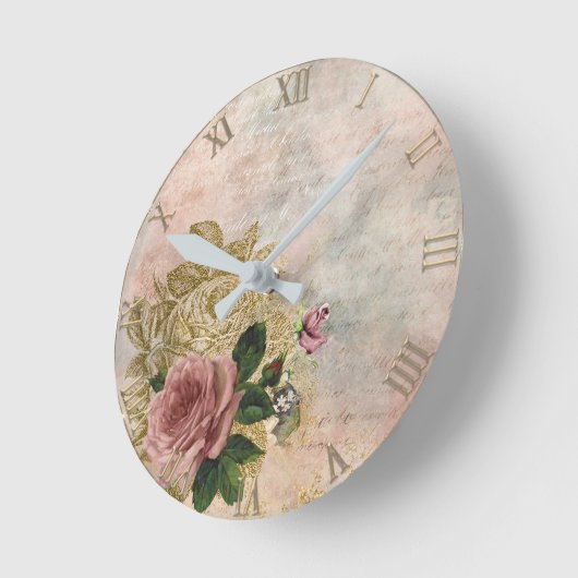 Steampunk Glam | Roze en Goud Roos Rustieke Bloeme Ronde Klok (Hoek)