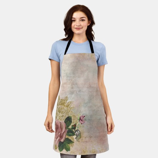 Steampunk Glam | Roze en Goud Roos Rustieke Bloeme Schort (Gedragen)