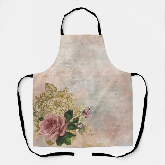 Steampunk Glam | Roze en Goud Roos Rustieke Bloeme Schort (Voorkant)