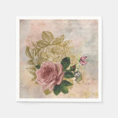 Steampunk Glam | Roze en Goud Roos Rustieke Bloeme Servet (Voorkant)