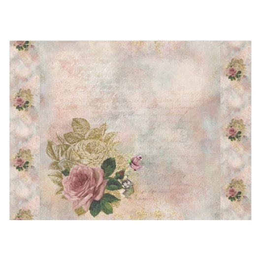 Steampunk Glam | Roze en Goud Roos Rustieke Bloeme Tafelkleed (Voorkant (Horizontaal))