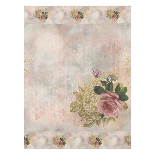 Steampunk Glam | Roze en Goud Roos Rustieke Bloeme Tafelkleed (Voorkant)