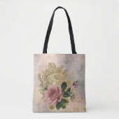 Steampunk Glam | Roze en Goud Roos Rustieke Bloeme Tote Bag (Voorkant)