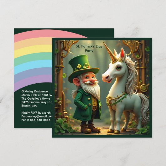 Steampunk Gnome-Leprechaun Unicorn St Patricks Day Kaart (Voorkant / Achterkant)