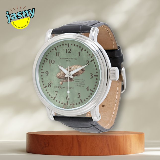 Steampunk God's Timing Schrift Zwart Leer Horloge (Creator heeft geüpload)