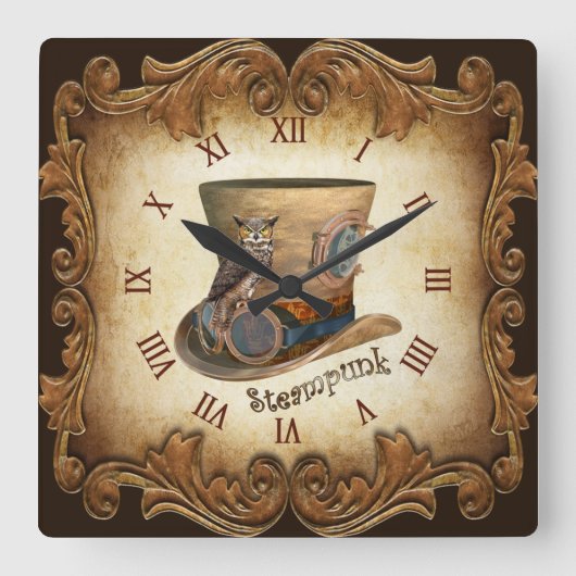 Steampunk Goggle Pet ~ Great Horned Owl ~ Vierkante Klok (Voorkant)