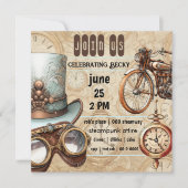 Steampunk Goggles Bike Top Hat Clocks Party Kaart (Voorkant)