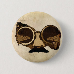 Steampunk Goggles en snor Ronde Button 5,7 Cm