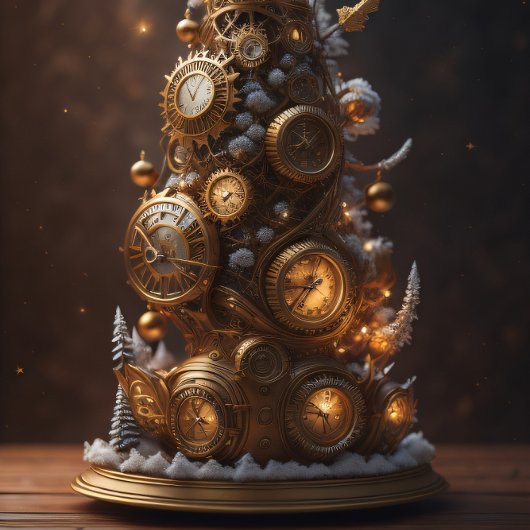 Steampunk Gold Christmas tree with metal gears Tissuepapier