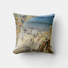 Steampunk Golden Blush & Poeder-blauw Huwelijkscad Kussen