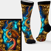 Steampunk Golden Dragon & Blue Sky op Black Sokken