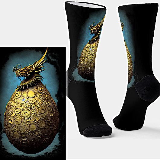 Steampunk Golden Dragon Egg op Black Sokken