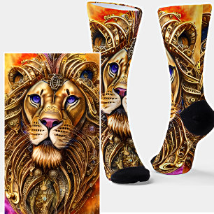 Steampunk Golden Lion met blauwe ogen Sokken