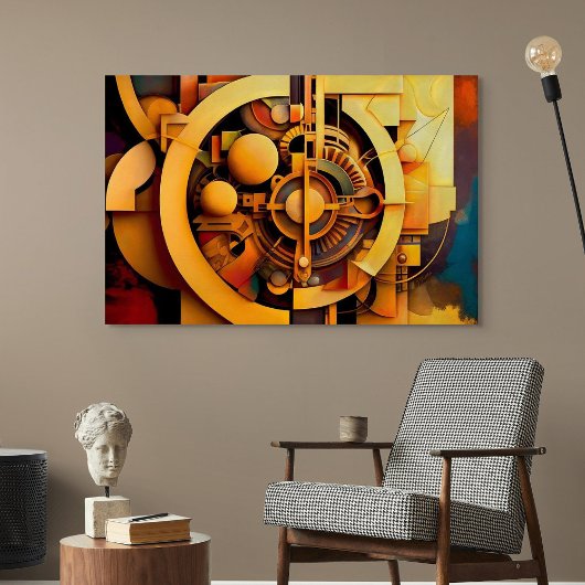 Steampunk Golden Mechanism Abstract Canvas Afdruk