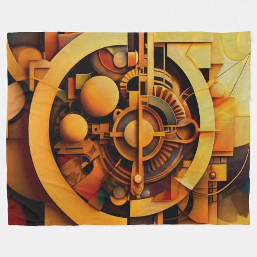 Steampunk Golden Mechanism Abstract Fleece Deken (Voorkant (Horizontaal))