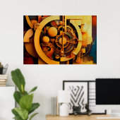 Steampunk Golden Mechanism Abstract Poster (Thuiskantoor)