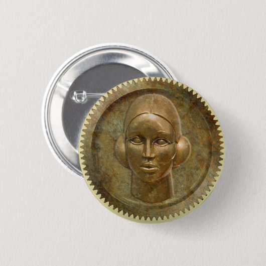 Steampunk Golden Metal Gear Goddess Ronde Button 5,7 Cm (Voorkant /achterkant)