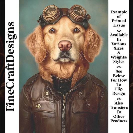 Steampunk Golden Retriever Aviator AS7 Decoupage Tissuepapier