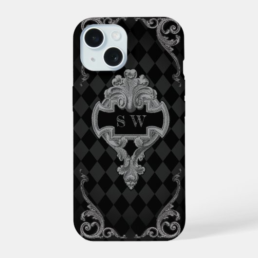 Steampunk Goth Monogram iPhone 15 Hoesje (Achterkant)