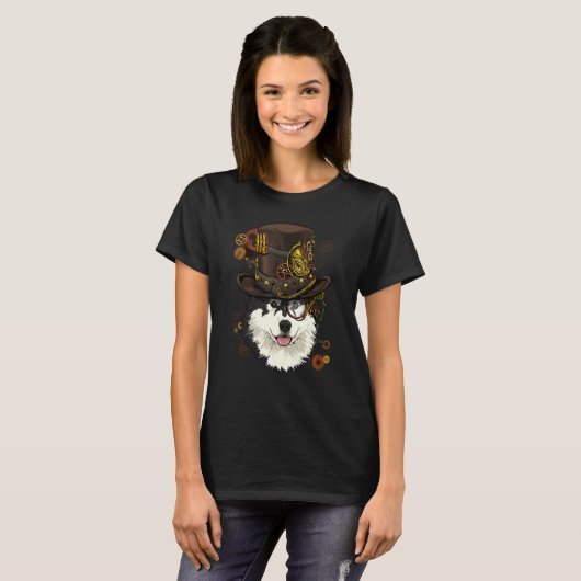 Steampunk Gothic Alaskan Malamute Husky Dog Face S T-shirt (Voorkant volledig)
