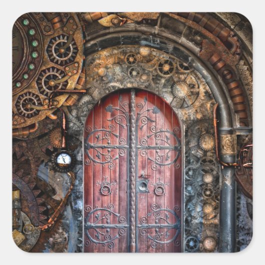 Steampunk Gothic-deur Vierkante Sticker (Voorkant)