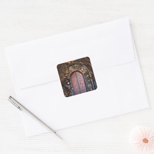 Steampunk Gothic-deur Vierkante Sticker (Envelop)