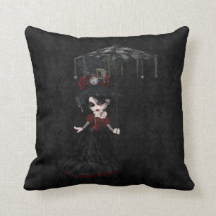 Steampunk Gothic Girl Black Damask Pillow Kussen