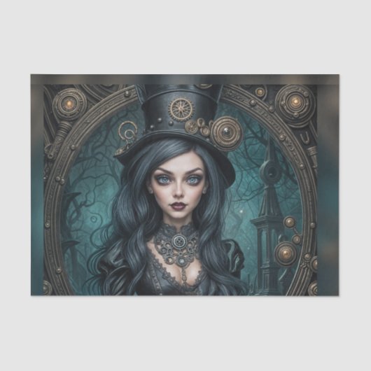 Steampunk Gothic Godin Vrouw Decoupage Papier (Voorkant)