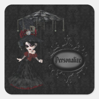 Steampunk Gothic Meisje Zwart Gepersonaliseerde St Vierkante Sticker