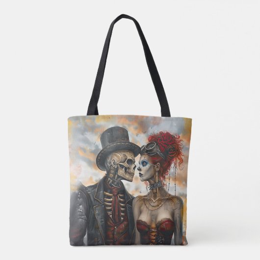 Steampunk Gothic Skeleton Couple Industrial Look Tote Bag (Achterkant)